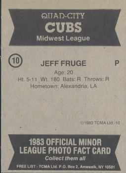 1983 TCMA Quad City Cubs #10 Jeff Fruge Back