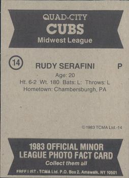 1983 TCMA Quad City Cubs #14 Rudy Serafini Back