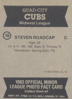 1983 TCMA Quad City Cubs #16 Steve Roadcap Back