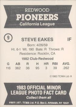 1983 TCMA Redwood Pioneers #9 Steve Eakes Back
