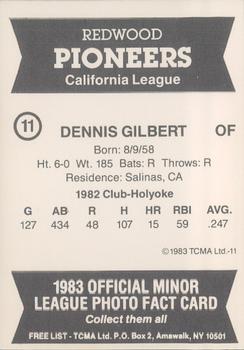 1983 TCMA Redwood Pioneers #11 Dennis Gilbert Back