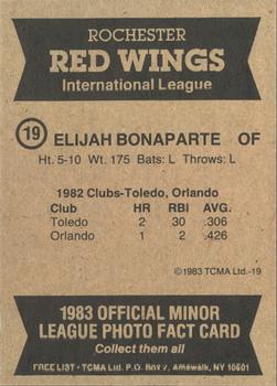 1983 TCMA Rochester Red Wings #19 Elijah Bonaparte Back