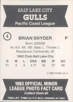 1983 TCMA Salt Lake City Gulls #4 Brian Snyder Back