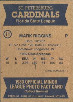 1983 TCMA St. Petersburg Cardinals #11 Mark Riggins Back