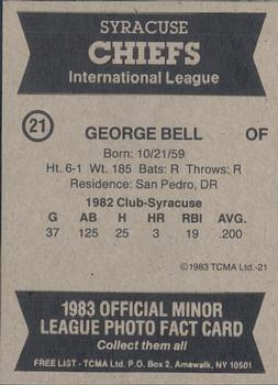 1983 TCMA Syracuse Chiefs #21 George Bell Back