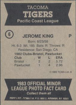 1983 TCMA Tacoma Tigers #6 Jerome King Back