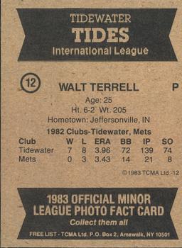 1983 TCMA Tidewater Tides #12 Walt Terrell Back