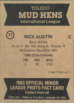 1983 TCMA Toledo Mud Hens #11 Rick Austin Back