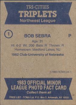 1983 TCMA Tri-Cities Triplets #1 Bob Sebra Back