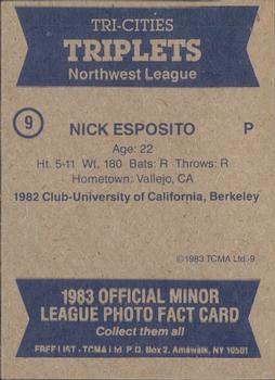 1983 TCMA Tri-Cities Triplets #9 Nick Esposito Back