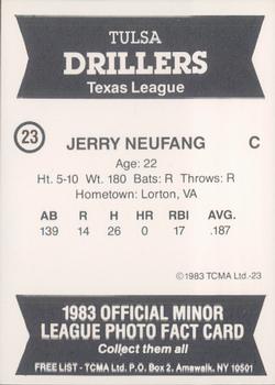 1983 TCMA Tulsa Drillers #23 Jerry Neufang Back