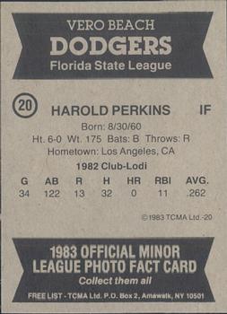 1983 TCMA Vero Beach Dodgers #20 Harold Perkins Back