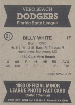 1983 TCMA Vero Beach Dodgers #21 Billy White Back