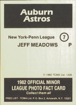 1982 TCMA Auburn Astros #7 Jeff Meadows Back