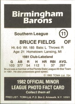 1982 TCMA Birmingham Barons #11 Bruce Fields Back