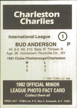1982 TCMA Charleston Charlies #1 Bud Anderson Back