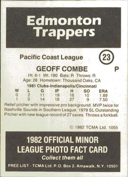 1982 TCMA Edmonton Trappers #23 Geoff Combe Back