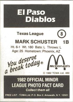 1982 TCMA El Paso Diablos #8 Mark Schuster Back