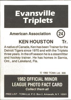1982 TCMA Evansville Triplets #24 Ken Houston Back