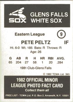 1982 TCMA Glens Falls White Sox #9 Pete Peltz Back