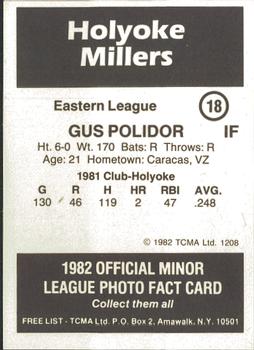 1982 TCMA Holyoke Millers #18 Gus Polidor Back