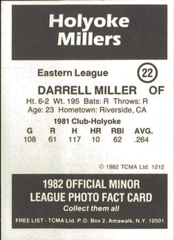 1982 TCMA Holyoke Millers #22 Darrell Miller Back