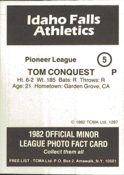 1982 TCMA Idaho Falls Athletics #5 Tom Conquest Back