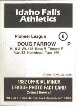 1982 TCMA Idaho Falls Athletics #6 Doug Farrow Back