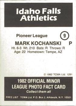 1982 TCMA Idaho Falls Athletics #9 Mark Kochanski Back