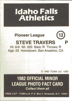 1982 TCMA Idaho Falls Athletics #13 Steve Travers Back
