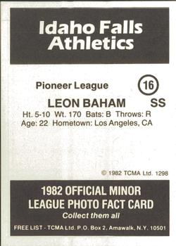 1982 TCMA Idaho Falls Athletics #16 Leon Baham Back