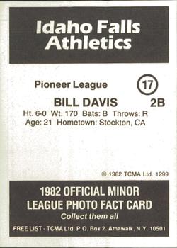 1982 TCMA Idaho Falls Athletics #17 Bill Davis Back