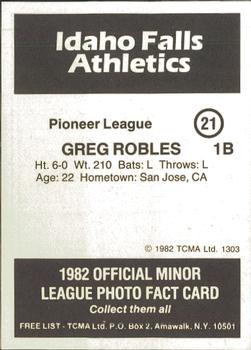 1982 TCMA Idaho Falls Athletics #21 Greg Robles Back