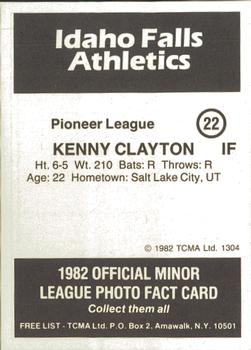 1982 TCMA Idaho Falls Athletics #22 Kenny Clayton Back