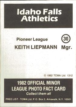 1982 TCMA Idaho Falls Athletics #30 Keith Lieppman Back