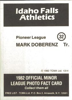 1982 TCMA Idaho Falls Athletics #32 Mark Doberenz Back