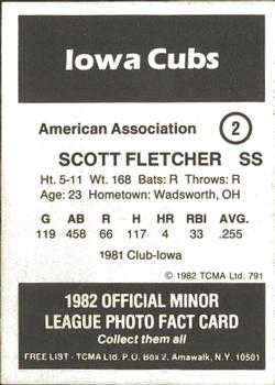 1982 TCMA Iowa Cubs #2 Scott Fletcher Back