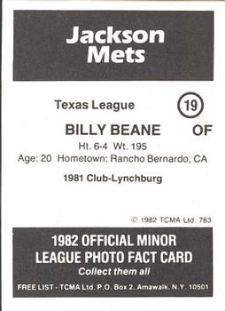1982 TCMA Jackson Mets #19 Billy Beane Back