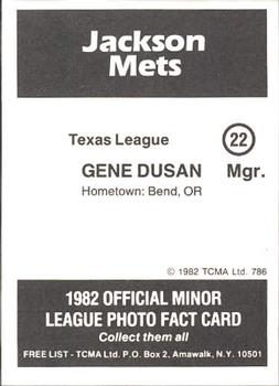 1982 TCMA Jackson Mets #22 Gene Dusan Back