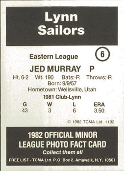 1982 TCMA Lynn Sailors #6 Jed Murray Back