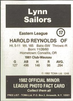 1982 TCMA Lynn Sailors #17 Harold Reynolds Back
