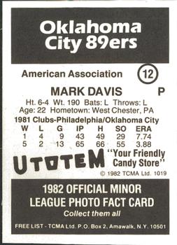 1982 TCMA Oklahoma City 89ers #12 Mark Davis Back