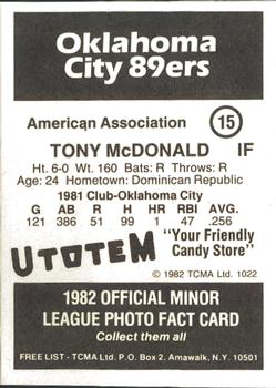 1982 TCMA Oklahoma City 89ers #15 Tony McDonald Back