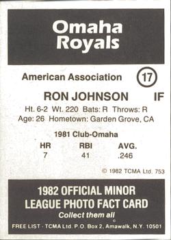 1982 TCMA Omaha Royals #17b Ron Johnson Back