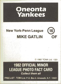 1982 TCMA Oneonta Yankees #16 Mike Gatlin Back