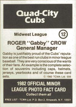 1982 TCMA Quad City Cubs #12 Roger Crow Back