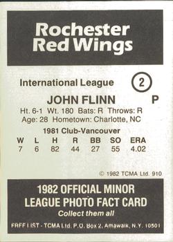 1982 TCMA Rochester Red Wings #2 John Flinn Back