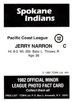 1982 TCMA Spokane Indians #12 Jerry Narron Back