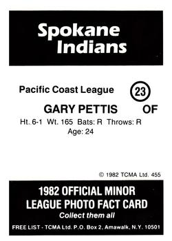 1982 TCMA Spokane Indians #23 Gary Pettis Back