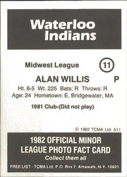 1982 TCMA Waterloo Indians #11 Alan Willis Back